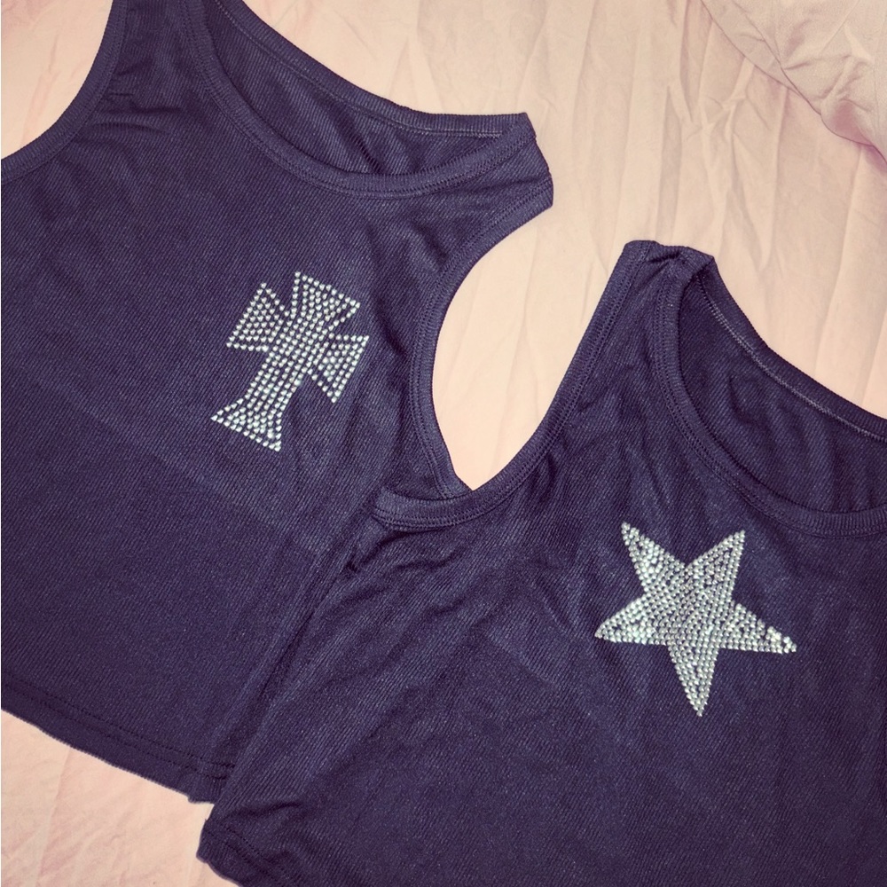 Black and silver rhinestone sleeveless short crop tank tops